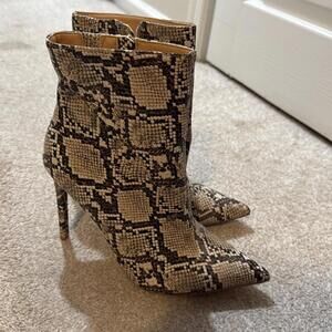 Express Women's Snake Print Pointed Toe High Heel Ankle Boots